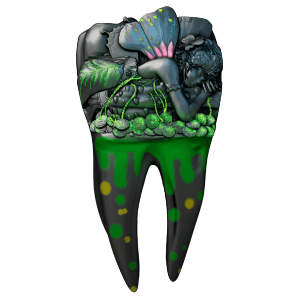 Glowing obverse of the 2025 Cameroon Tooth Fairy 2 oz Silver Coin showing the Cameroonian coat of arms illuminated with UV-reactive enamel and antique silver finish.