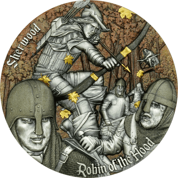 Obverse of 2024 Cameroon Robin of the Hood 2 oz Silver Coin featuring Cameroon coat of arms with ornate detailing and inscriptions