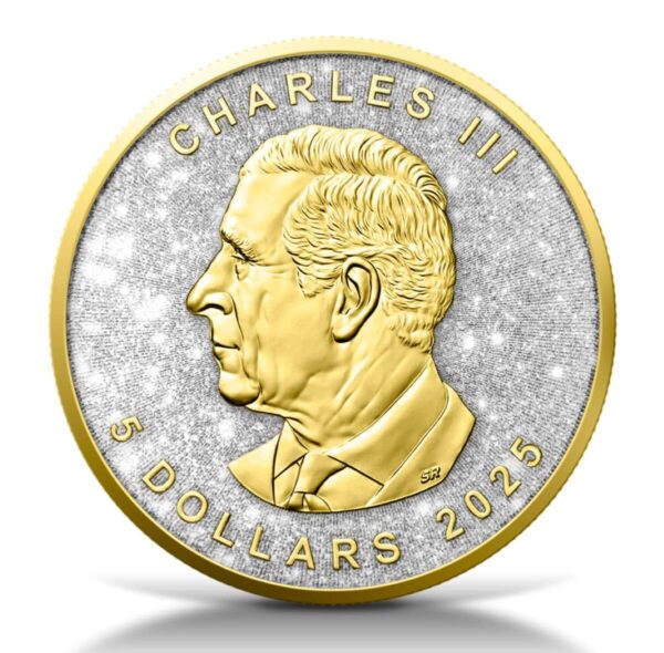 2025 Canada Maple Leaf Diamond Dust & 24k Gold 1oz Silver Ennobled Coin Back