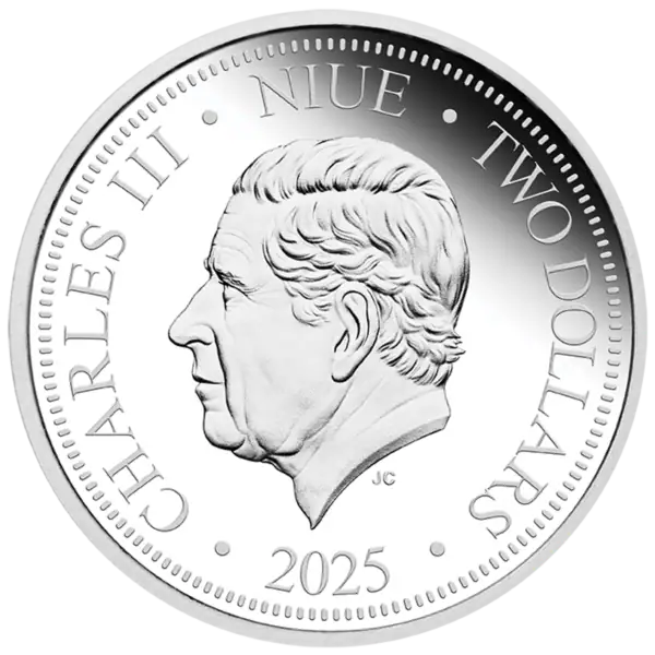 2025 Niue Australian Native Bees Blue Banded Bee 1 oz Silver Proof Hologram Coin reverse side King Charles III portrait