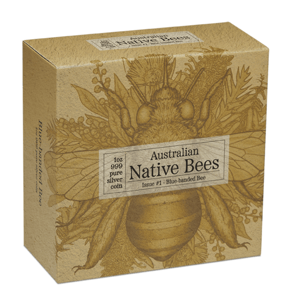 2025 Niue Australian Native Bees Blue Banded Bee 1 oz Silver Proof Hologram Coin outer packaging box
