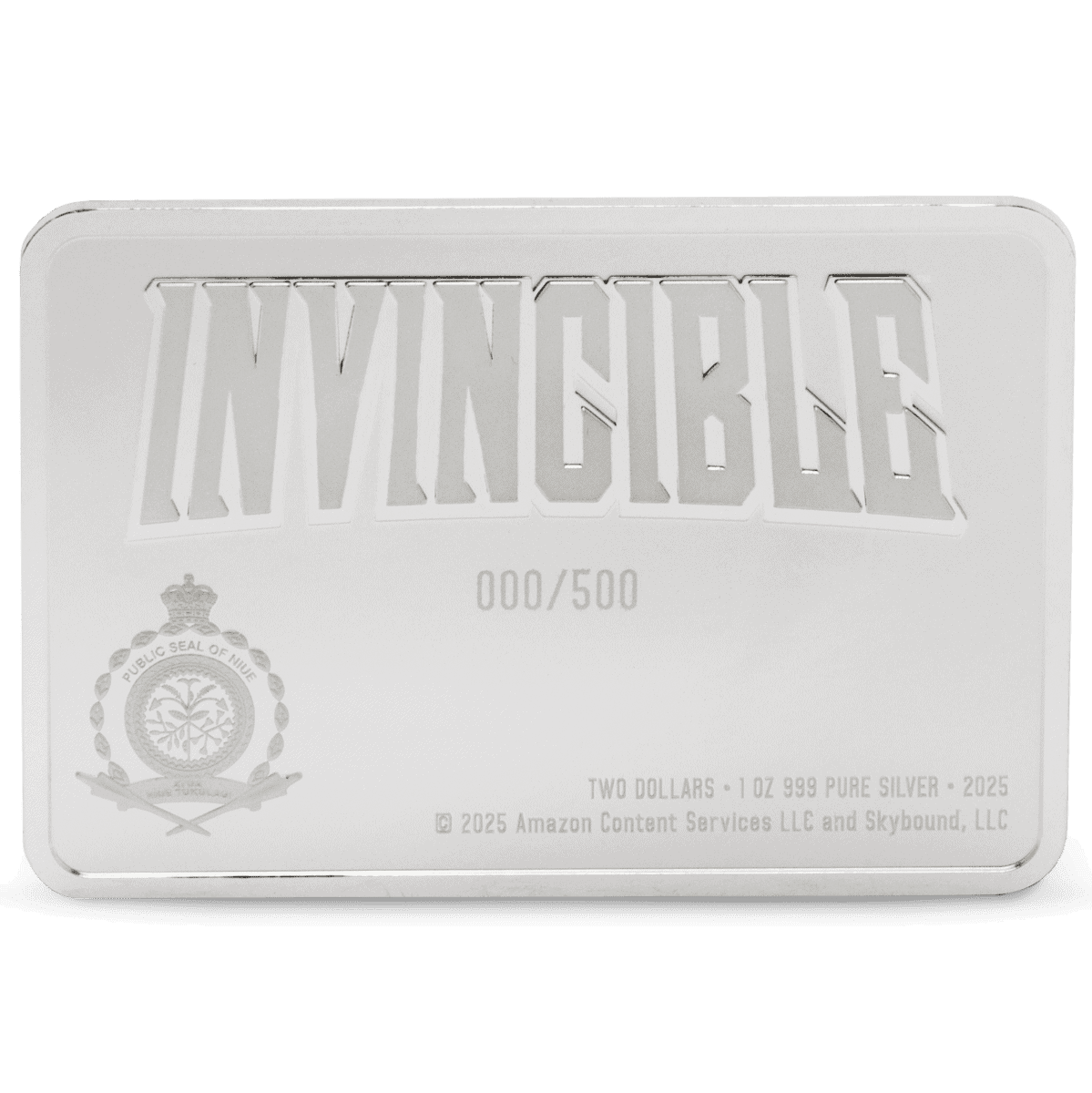 1. silver collectible coin with "INFINITE" embossed, limited to 500 pieces, featuring the Zimbabwe public seal, dated 2025.
