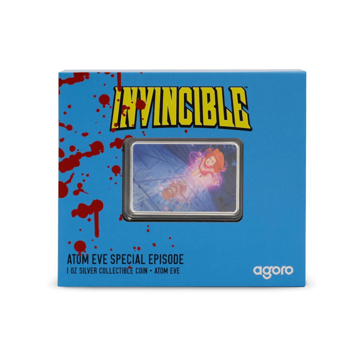 Fine silver collectible coin featuring Atom Eve from Invincible, 2023, US, special edition, 1 oz, with anime-inspired artwork and vibrant colors.