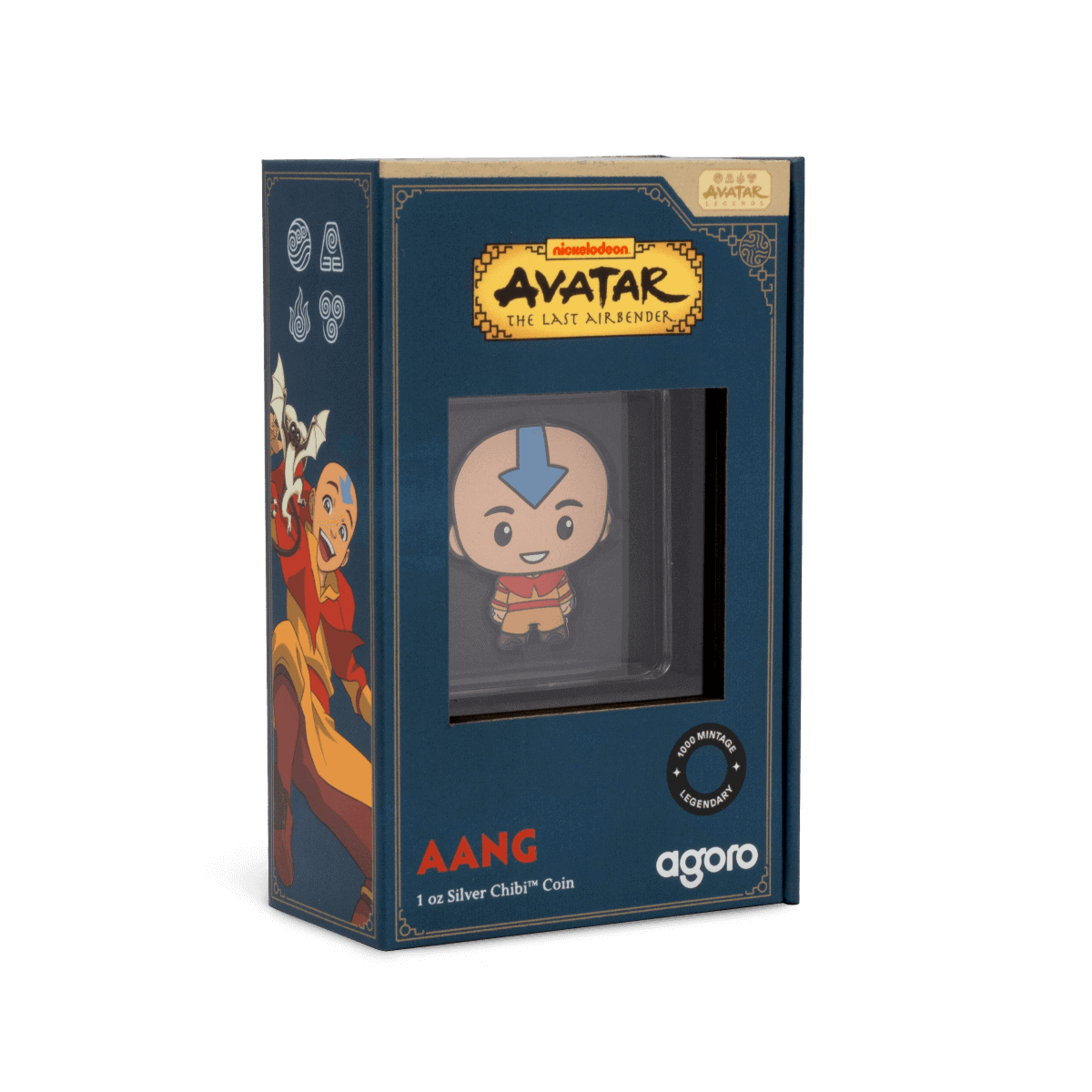 Avata The Last Airbender collectible coin in its original box featuring Aang and elemental symbols.