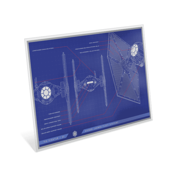 Star Wars TIE Fighter blueprint design on 1oz silver colorized foil collectible