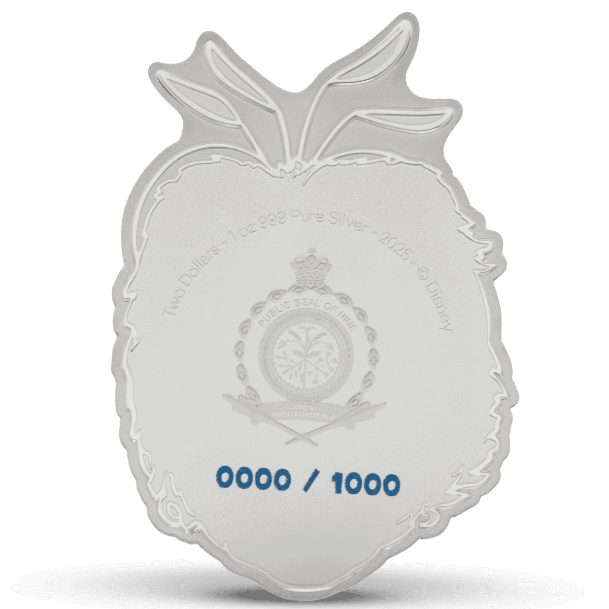 Two ounces of pure silver collectible coin from Niue, featuring the 2025 design with intricate details and the rare 0000/1000 edition marking.