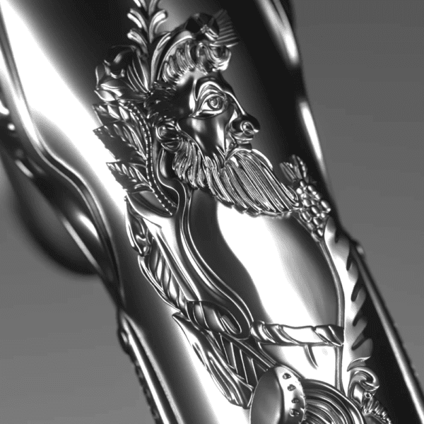 Zoomed-in view of the 2025 Samoa George Washington’s Flintlock Pistol 2 oz Silver 3D Shaped Coin showing detailed antique finish, engraved barrel scrollwork, and lifelike grip texture.