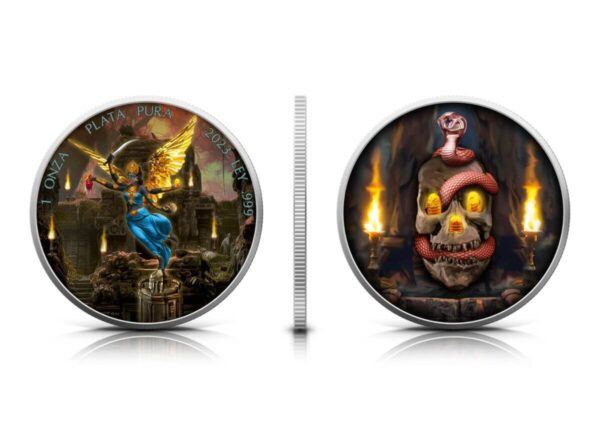 2023 Mexico Libertad Temple of Doom Kali-Ma 1 oz Silver Colorized Coin Front and Back