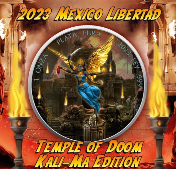 2023 Mexico Libertad Temple of Doom Kali-Ma 1 oz Silver Colorized Coin Front Packaging