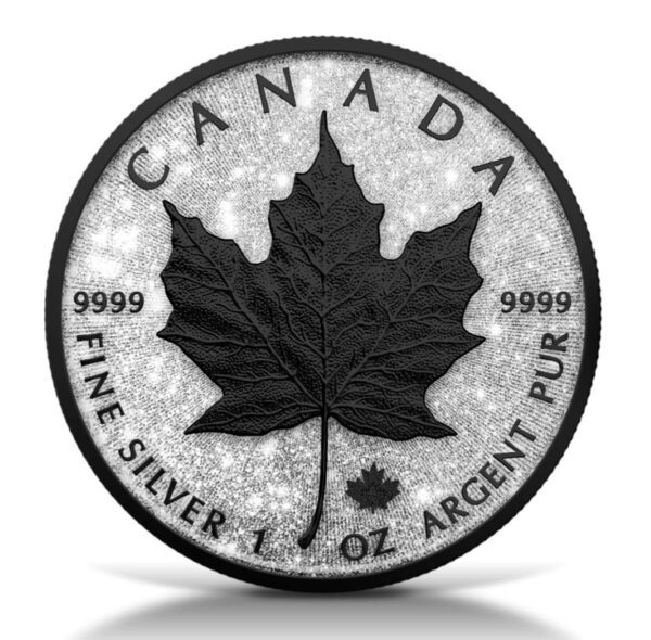2025 Canada Maple Leaf Diamond Dust & Black Platinum 1oz Silver Ennobled Coin Front