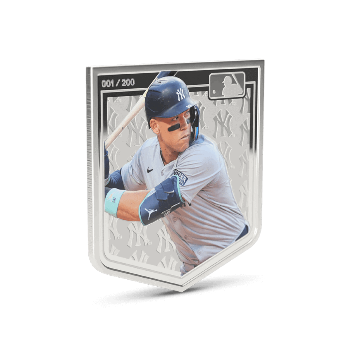 2023 New York Yankees collectible coin featuring a baseball player in action, with a clear design and limited edition number 001/200.