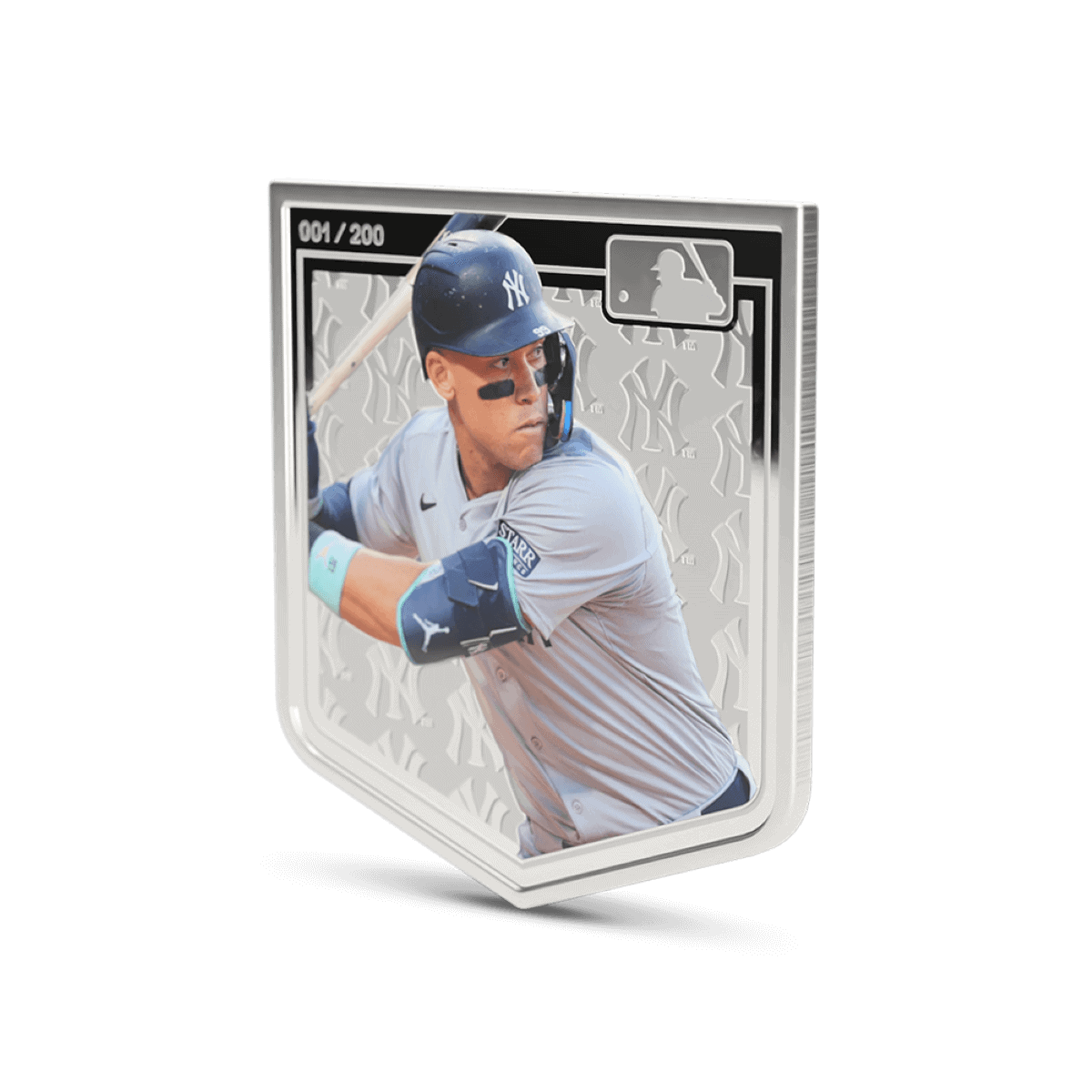 2023 US Yankees collectible coin featuring a baseball player in batting stance, limited edition 001/200, silver finish, detailed craftsmanship, perfect for sports memorabilia collectors.