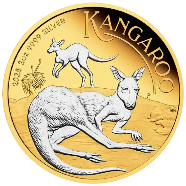 2025 Australia Kangaroo 2 oz Silver Reverse Gilded Proof Coin Design Close-up