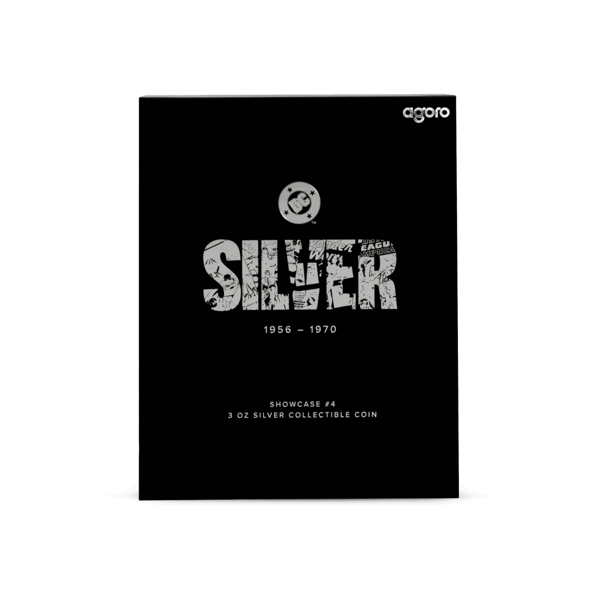 Silver Slacker 1956-1970 collectible coin packaging, showcasing a black box with graffiti-style "Slacker" branding and details about the 3 oz silver coin.