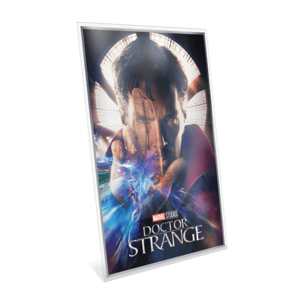 Doctor Strange silver foil collectible promotional image featuring vivid artwork and mystical effects from Marvel Infinity Saga Phase 3