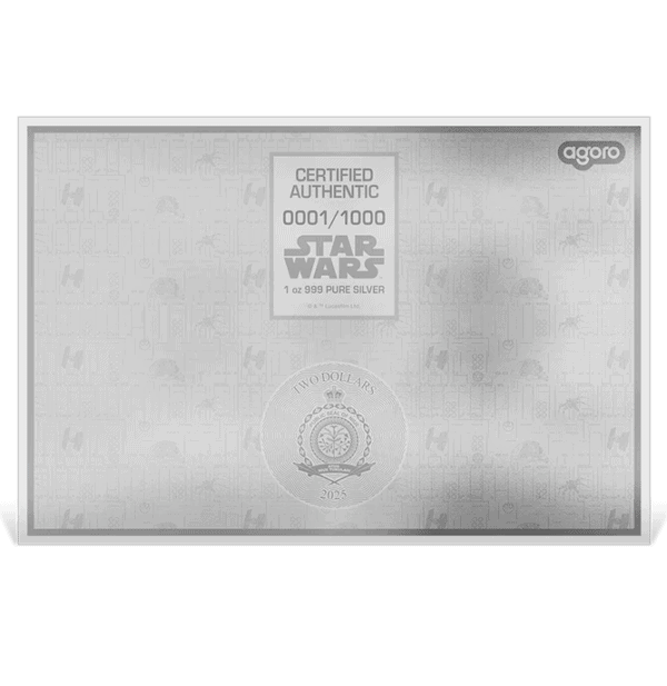 2025 Niue Star Wars X-Wing T-70 Blueprint 1 oz Silver Colorized Foil reverse side authentication details