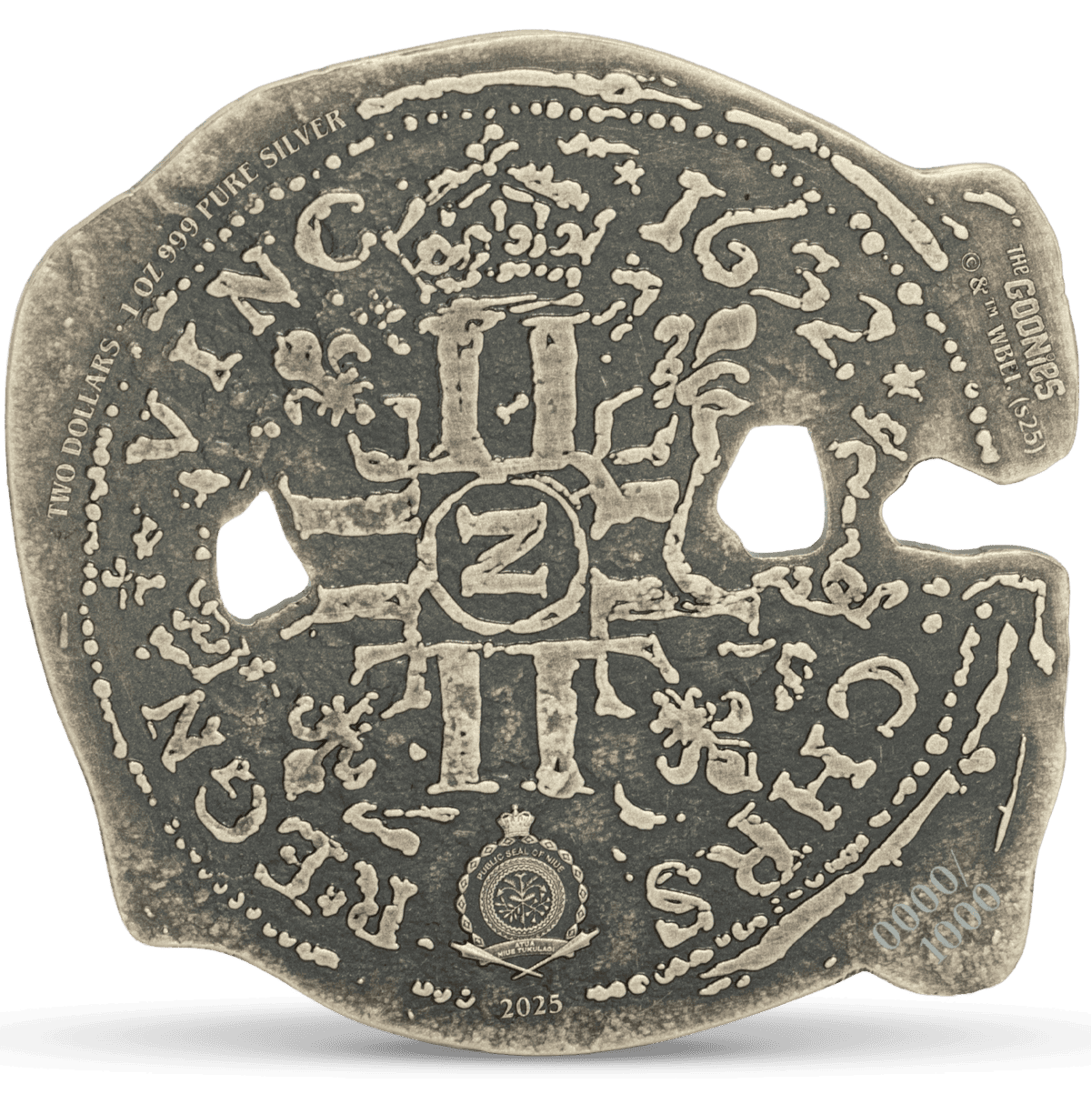 Two Dollar Silver Coin 2025 Philippines, unique design with central numeral II and surrounding inscriptions, featuring the official seal and year.