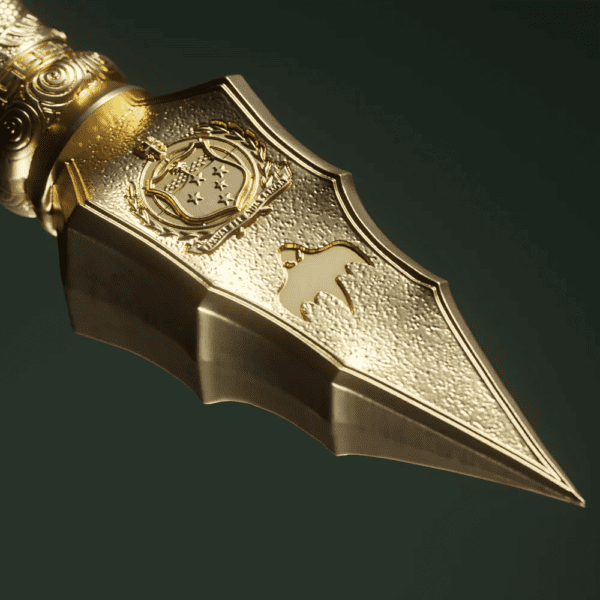 Close-up view of the 2025 Samoa Green Dragon Crescent Blade Coin showing sculptural blade tip with ornate high-relief engraving; silver surface with antique finish and stylized detail reflecting Guan Yu’s legendary weapon design.