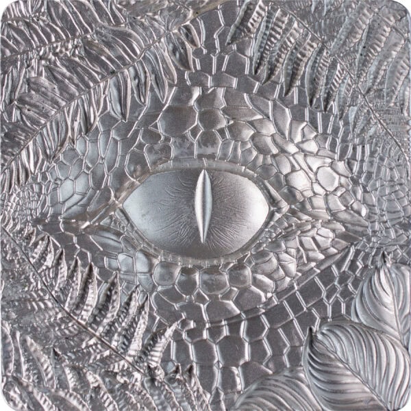 2025 South Korean The Watcher 2 oz silver stacker reverse featuring high relief reptilian eye with textured scales and antiqued finish.