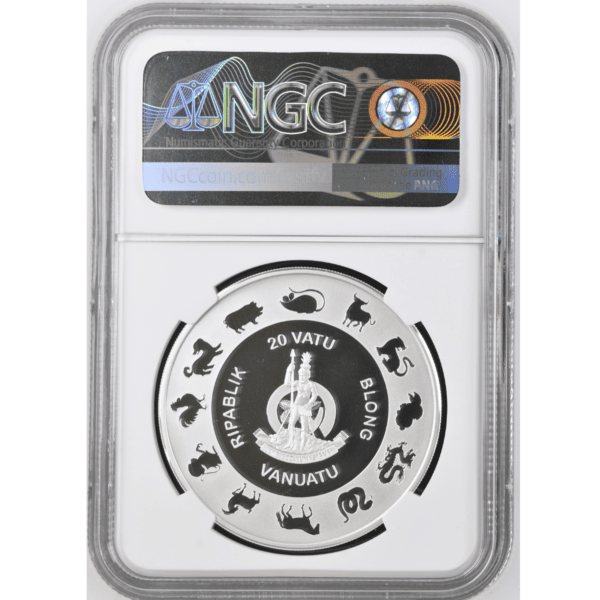 2026 Vanuatu Lunar Horse 1 oz Silver Coin Pearl Insert NGC PF 69 UCAM reverse side zodiac animals