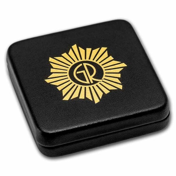 Black GR Reserve presentation box with gold sunburst emblem and “GR” initials centered on lid
