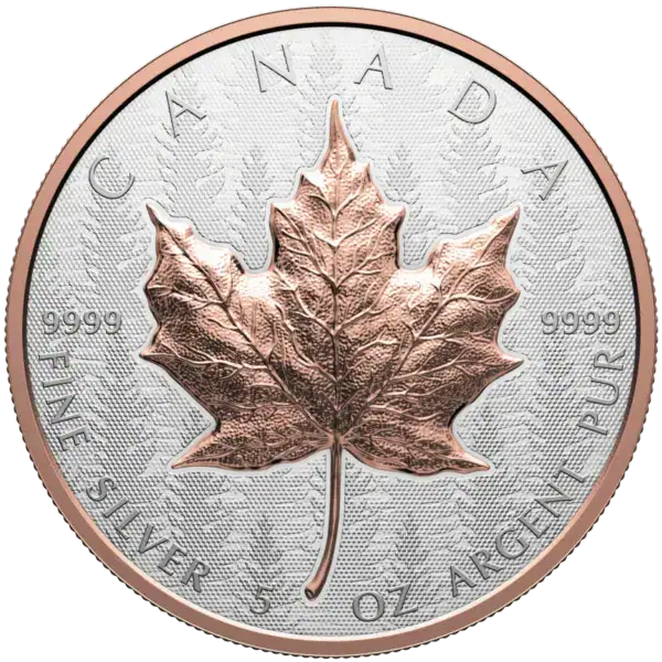 9999 FINE SILVER 5 OZ ARGENT CANADA MAPLE LEAF COIN 2023 collectible precious metal coin.