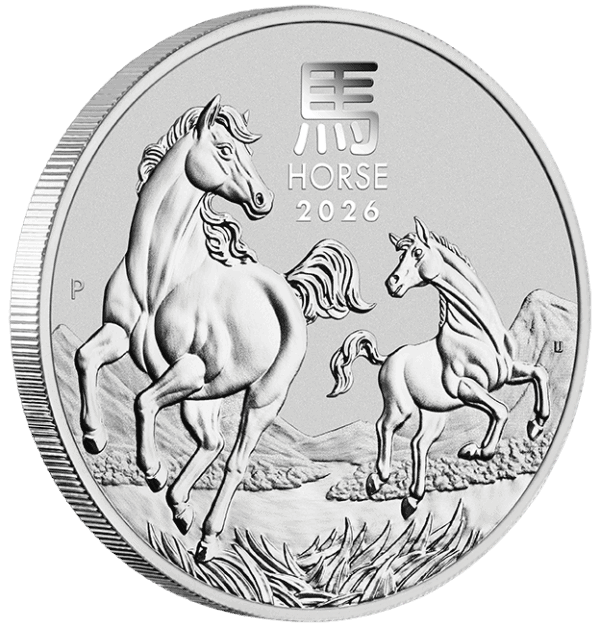 Reverse of the 2026 Australia Lunar Series III Year of the Horse Silver Coin featuring two horses