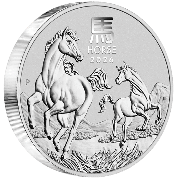 Reverse of the 2026 Australia Lunar Series III Year of the Horse Silver Coin featuring two horses