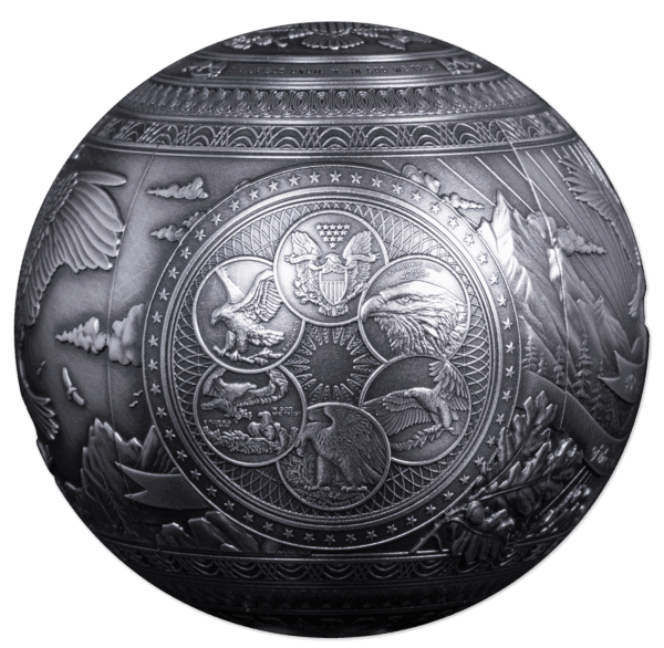 2026 Barbados 40th Ann. of the Eagle 1 Kilo Silver Antiqued 3D Spherical Coin - Image 4