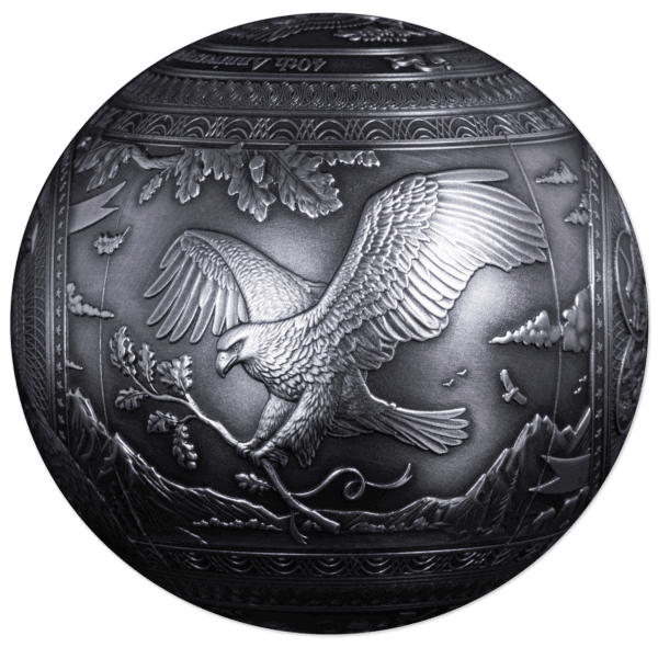 2026 Barbados 40th Ann. of the Eagle 1 Kilo Silver Antiqued 3D Spherical Coin - Image 5
