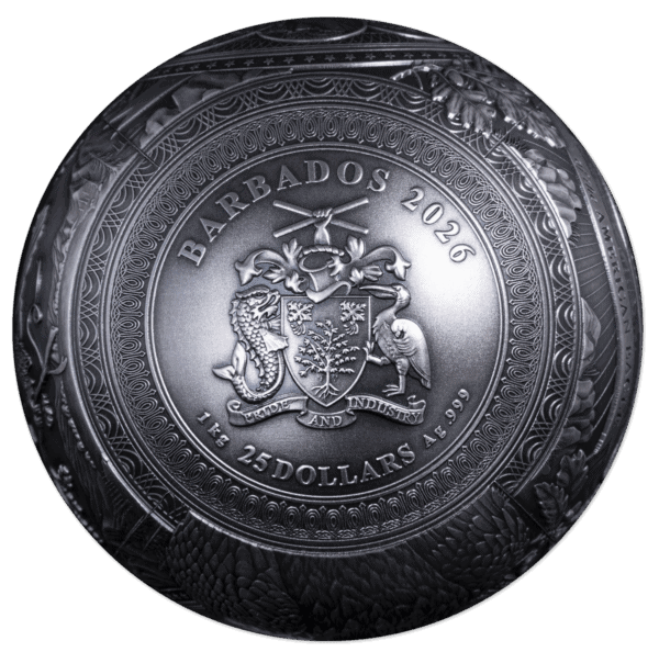 2026 Barbados 40th Ann. of the Eagle 1 Kilo Silver Antiqued 3D Spherical Coin - Image 2