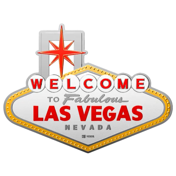 2026 Niue 2 oz Silver Colorized Gilded Coin featuring full ‘Welcome to Fabulous Las Vegas Nevada’ sign with starburst design