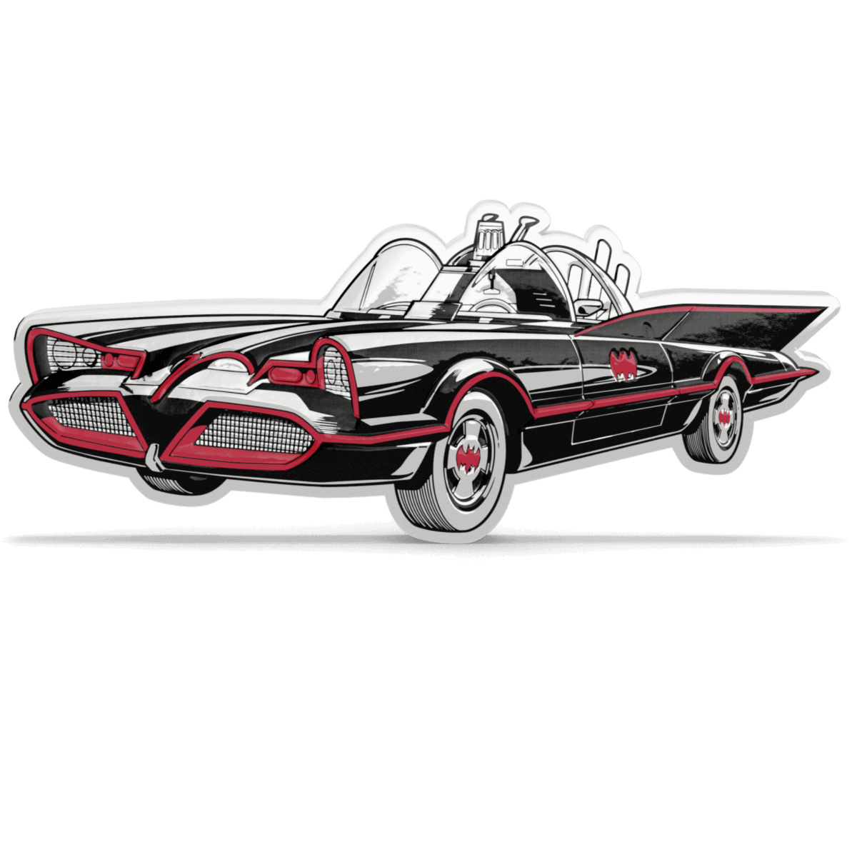 1966 Batmobile design featured on a 2025 Niue DC Batman 1 oz Silver Colorized Proof Coin.