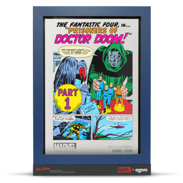2025 Niue Marvel Fantastic Four In the Hands of Doctor Doom 1 oz pure silver foil in framed display box with full‑color comic cover art and PART 1 callout