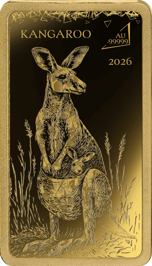 2026 Solomon Islands World's Purest Bullion II Kangaroo 1/100 oz Gold Proof Bar