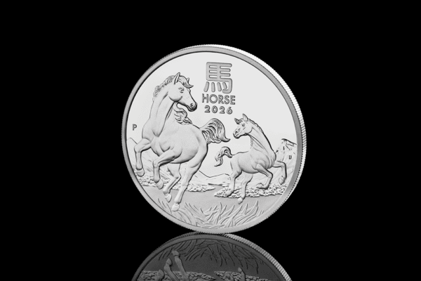 Reverse of the 2026 Australia Lunar Series III Year of the Horse 1 oz Silver Proof Coin featuring two horses