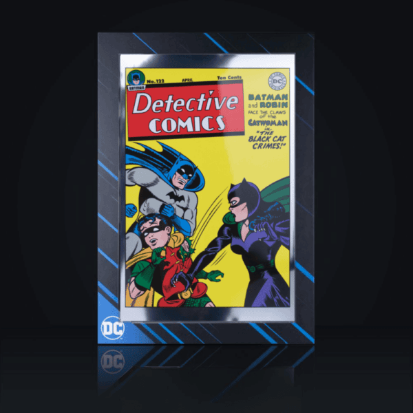 The front of a boxed silver foil coin from the Samoa Iconic Covers series, showcasing the Detective Comics #122 cover.