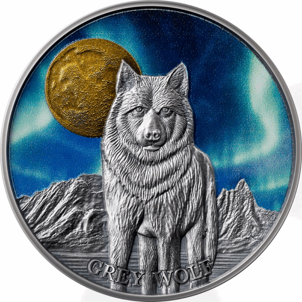 2024 Cameroon Northern Lights Wildlife Gray Wolf 1/2 oz Silver Coin NGC MS 70 - Image 4