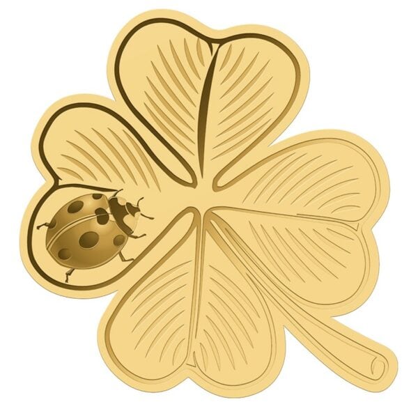 2024 Republic of Chad Good Luck 1/1000oz gold proof‑like coin shaped as a four‑leaf clover with ladybug design.