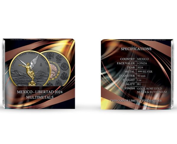 Gold Mexico Libertad 2024 multimetals coin with detailed design and specifications for collectors and investors.