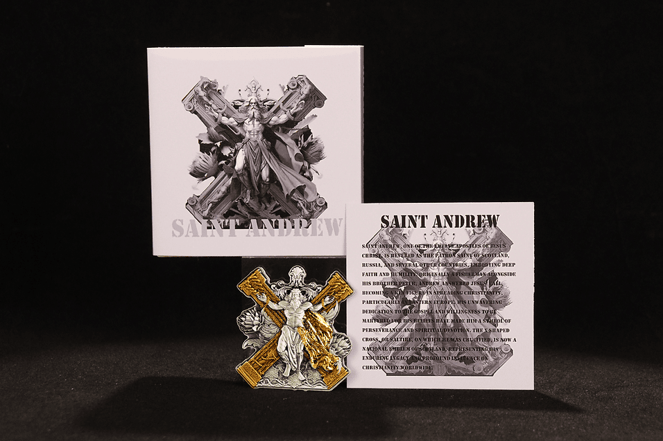 Saint-andrew-collectible-coin-2023-ukraine 2 oz silver coin with detailed crucifix and religious symbolism.