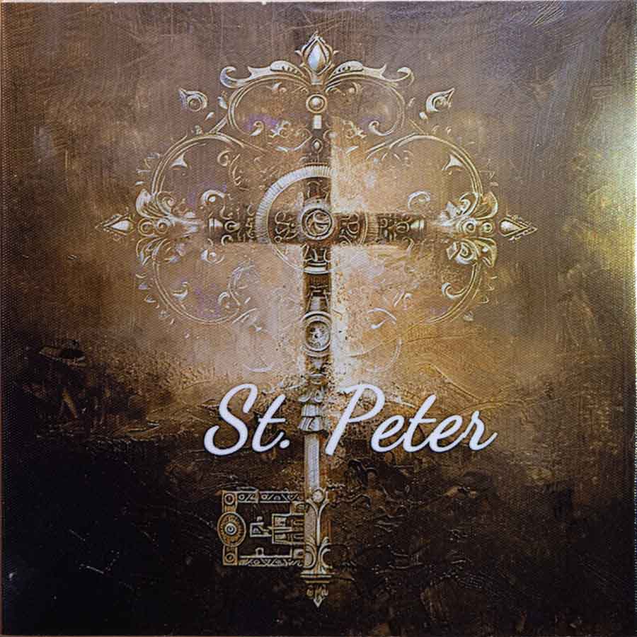 St. Peter ornate cross collectible coin from 2018, gold-tone finish, detailed religious design, limited edition.
