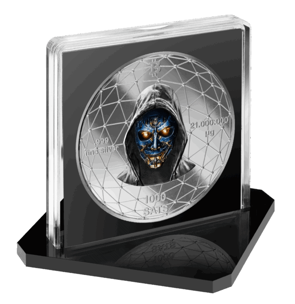 2025 Germany Satoshi Project Bitcoin USA 21g Silver Ruthenium and Gilded Coin Reverse in Protective Display Case
