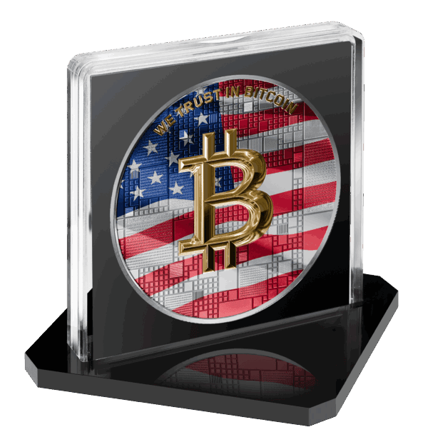 2025 Germany Satoshi Project Bitcoin USA 21g Silver Ruthenium and Gilded Coin in Protective Display Case
