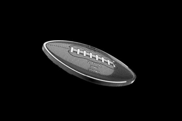Coin with football design, year 2025, Samoa, silver-colored collectible coin for sports enthusiasts.