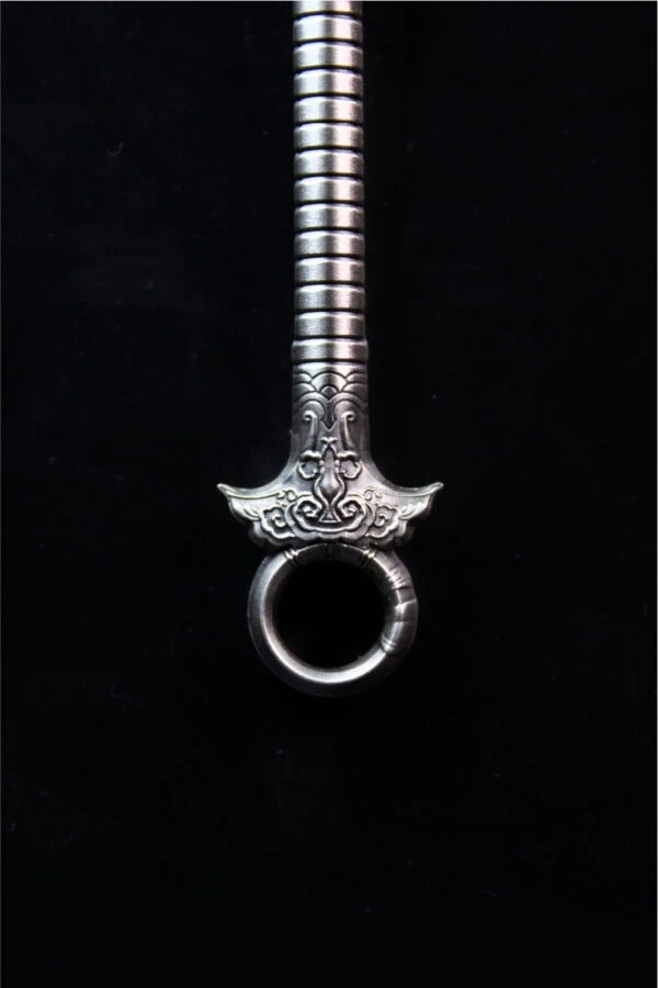 Silver collectible coin sword hilt with intricate dragon design, vintage style, 2023, from Asia, highly detailed metal craftsmanship for collectors.