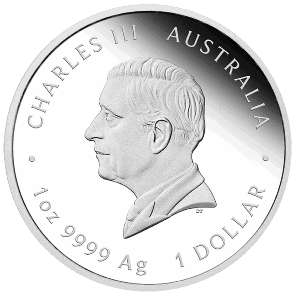 Reverse of 2026 Australia Lunar Year of the Horse 1oz silver colorized proof coin featuring King Charles III profile and silver specifications.