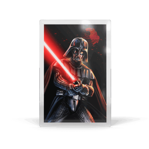 2025 Niue Star Wars Darth Vader 5 gram silver proof foil from GR Reserve, featuring Darth Vader with a glowing red lightsaber.