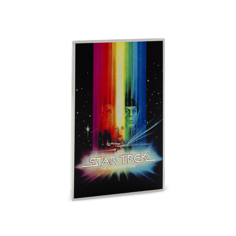 A "Star Trek: The Motion Picture" poster featuring a colorful rainbow light streaking behind the Starship Enterprise.