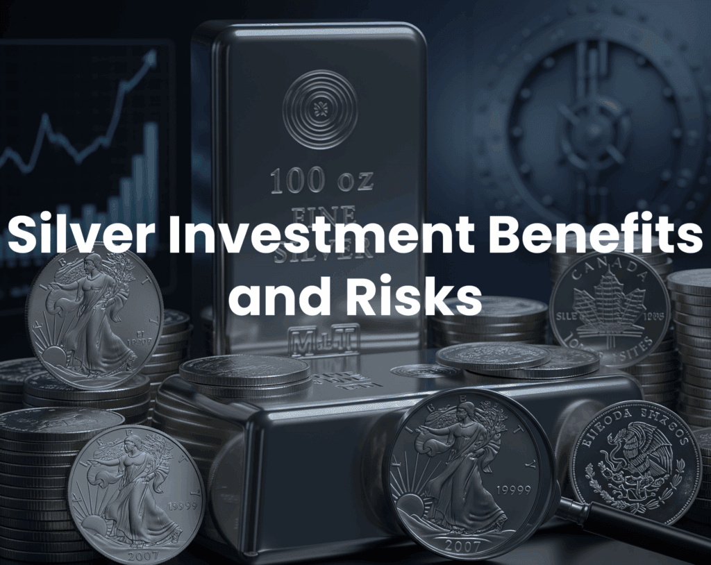 Silver investment benefits and risks with silver bars and coins at GR Reserve.
